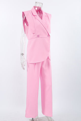 Sleeveless Blazer and Wide-Leg Pants Set