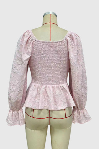 Peplum Long Sleeve Blouse with Tie-Front
