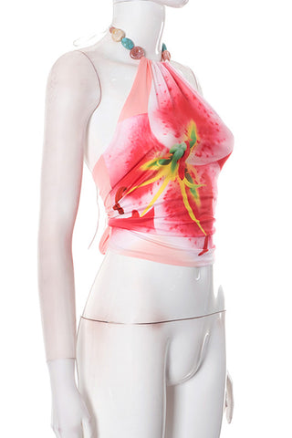 Floral Print Halter Neck Tank Top