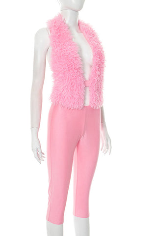 Faux Fur Vest & Cropped Pants Set