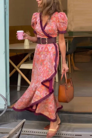 Wrap-Front Puff Sleeve Casual Dress