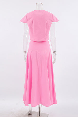 Elegant Button Detail Skirt Set