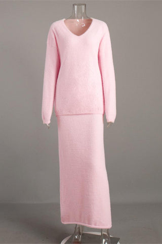 V-Neck Long Sleeve Skirt Set
