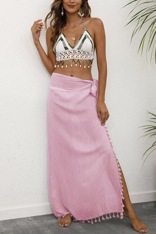 Side-Tie Maxi Skirt with Fringe Detail