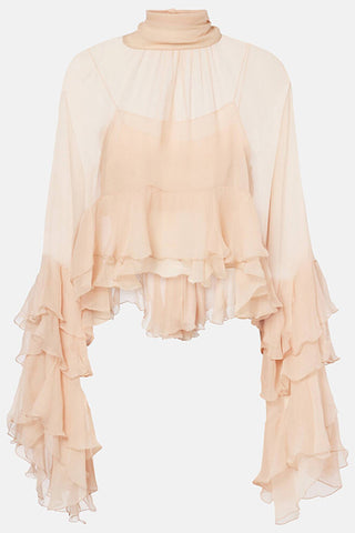 Flowing Ruffle Blouse with Dramatic Sleeves