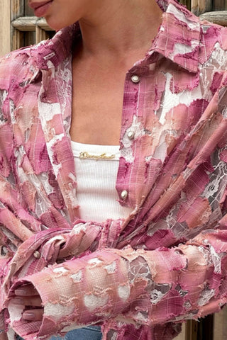 Distressed Plaid Button-Up Shirt