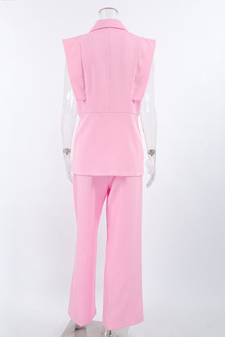 Sleeveless Blazer and Wide-Leg Pants Set