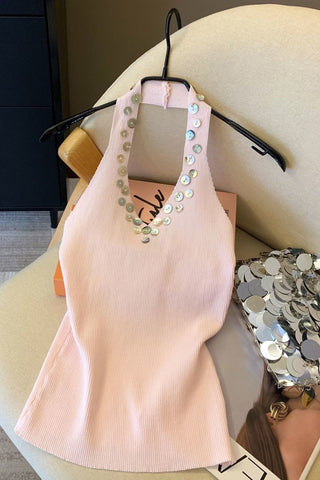 Embellished Halter Knit Cami