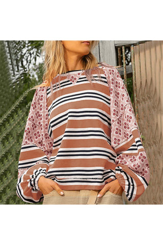 Striped and Floral Pattern T-Shirt