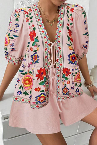 Floral Tie-Front Short Set