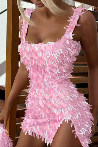 Textured Embellished Mini Dress