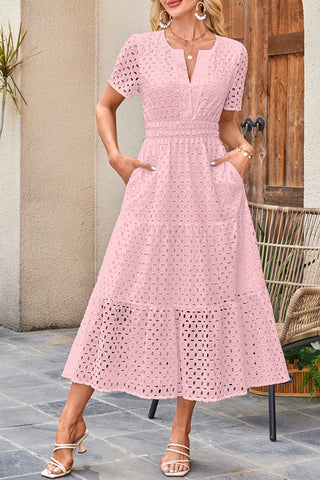 V-Neck Short Sleeve Midi Dress