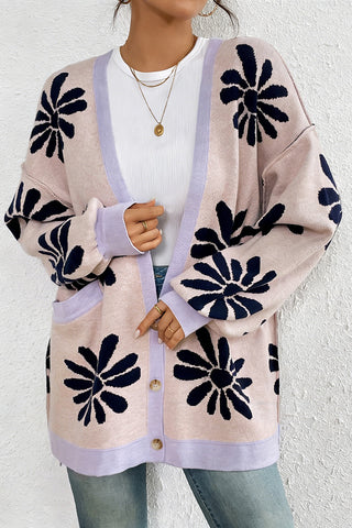 Floral Patterned Button-Front Cardigan