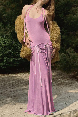 Braided Halter Evening Maxi Dress