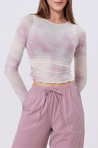 Long Sleeve Mesh Tie-Dye Top