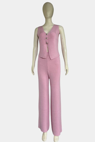 Sleeveless Button-Front Pants Set