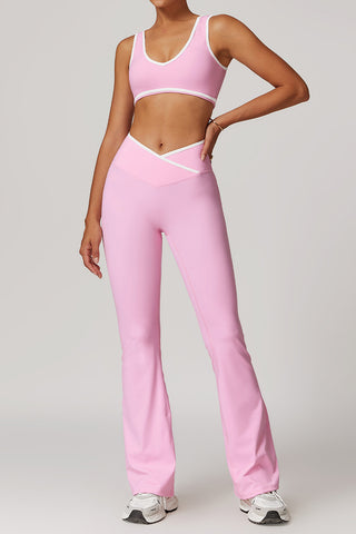 Plunge Neck Two-Piece Flared Pants Set