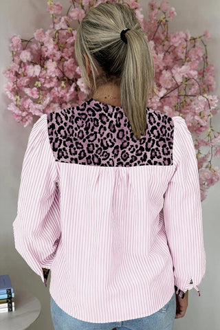 Stripe Leopard Patchwork Long Sleeve Shirt
