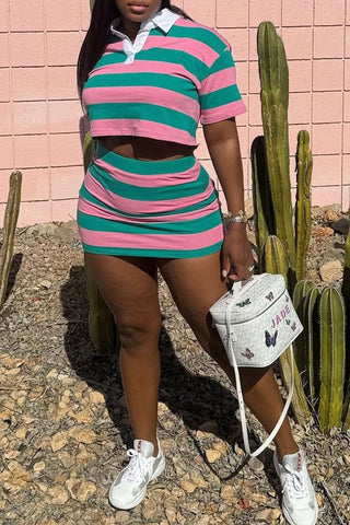 Striped Cropped Top and Skirt Set