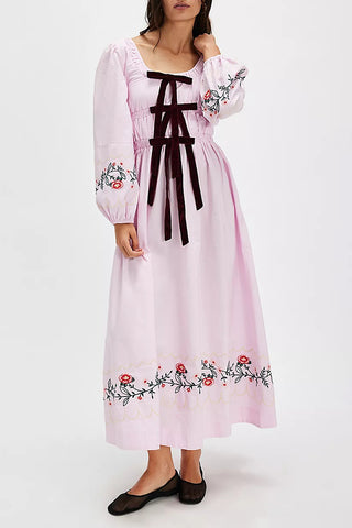 Gingham Puff-Sleeve Casual Dress