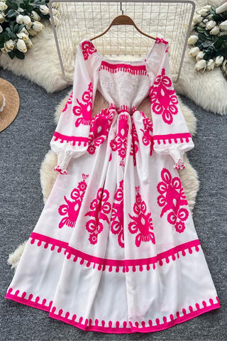 Printed Puff Sleeve Casual Dress
