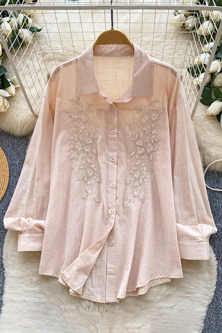 Button-Front Floral Blouse