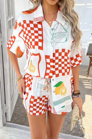 Colorblock Check Shirt and Shorts Set