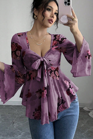 Tie-Front Floral Blouse