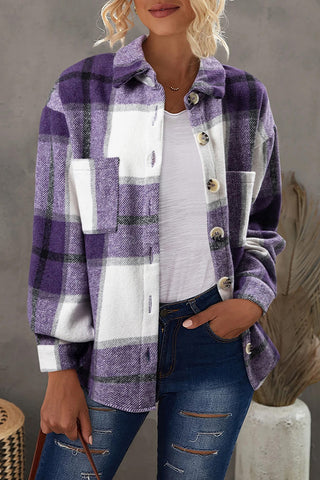 Plaid Color Block Button Up Jacket