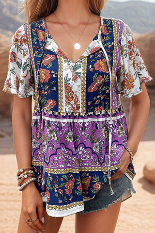 Bohemian V-Neck Print Blouse