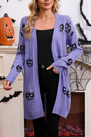 Pumpkin Patterned Longline Cardigan