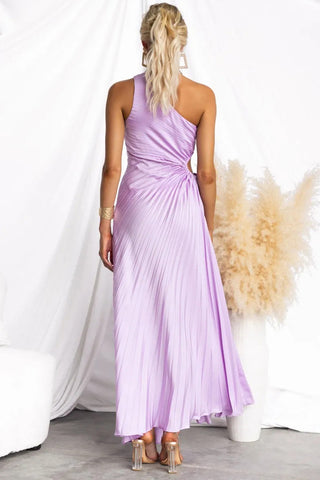 One-Shoulder Cutout Pleated Midi Dress