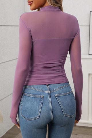 Sheer Mock Neck Mesh Top