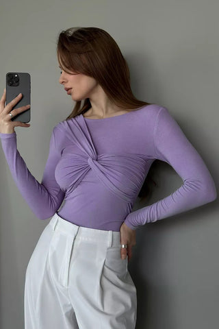 Stylish Twist-Front Long Sleeve Top