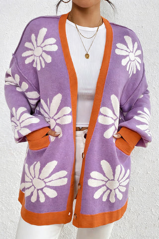 Floral Patterned Button-Front Cardigan