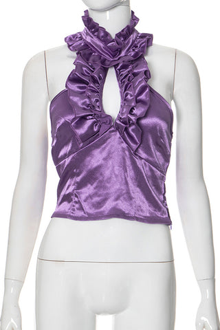 Ruffled High Neck Tank Top