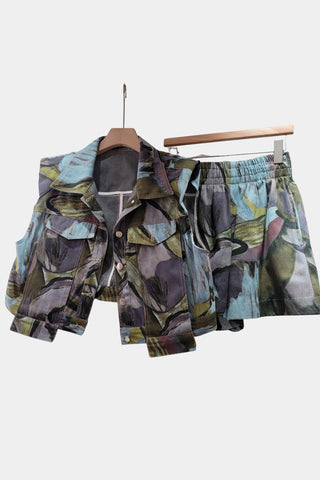 Abstract Print Vest and Shorts Set