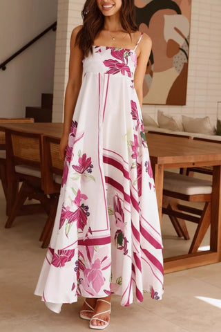 Floral Maxi Dress with Geometric Accents