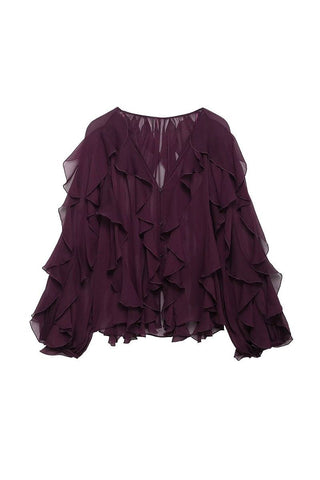Ruffle-Detail Blouse with Button Closure