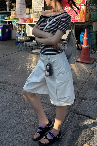 Off-Shoulder Striped Knit Tank