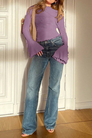 Flare Sleeve Ruffled Blouse