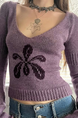 V-Neck Sweater with Graphic Detail