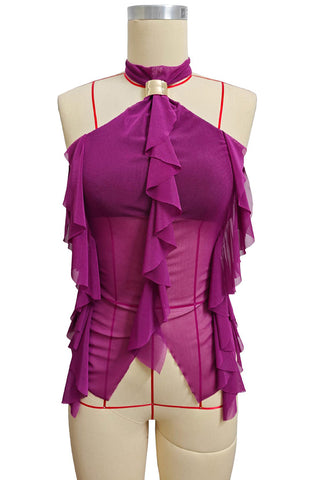 Halter-Neck Tiered Ruffle Top