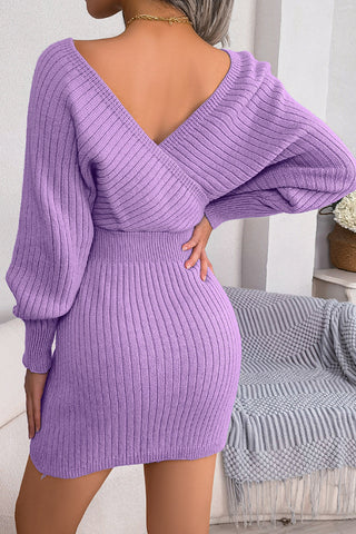 Ribbed V-Neck Knit Dress