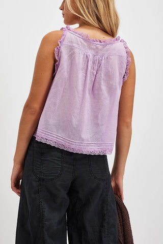 Lace-Trimmed Button-Front Tank