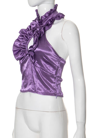 Ruffled High Neck Tank Top