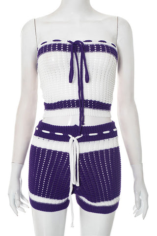 Strap-Detail Knit Short Set
