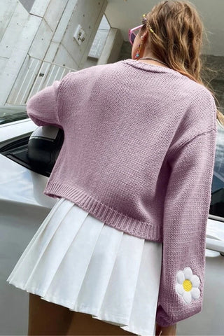 Floral Appliqué Open-Front Cardigan