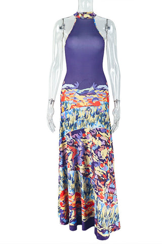 Sleeveless Maxi Dress with Artistic Print