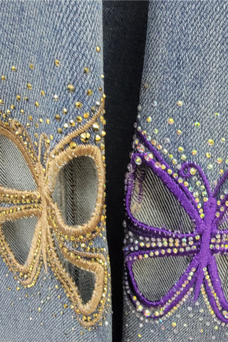 Embellished Butterfly Wide Leg Jeans